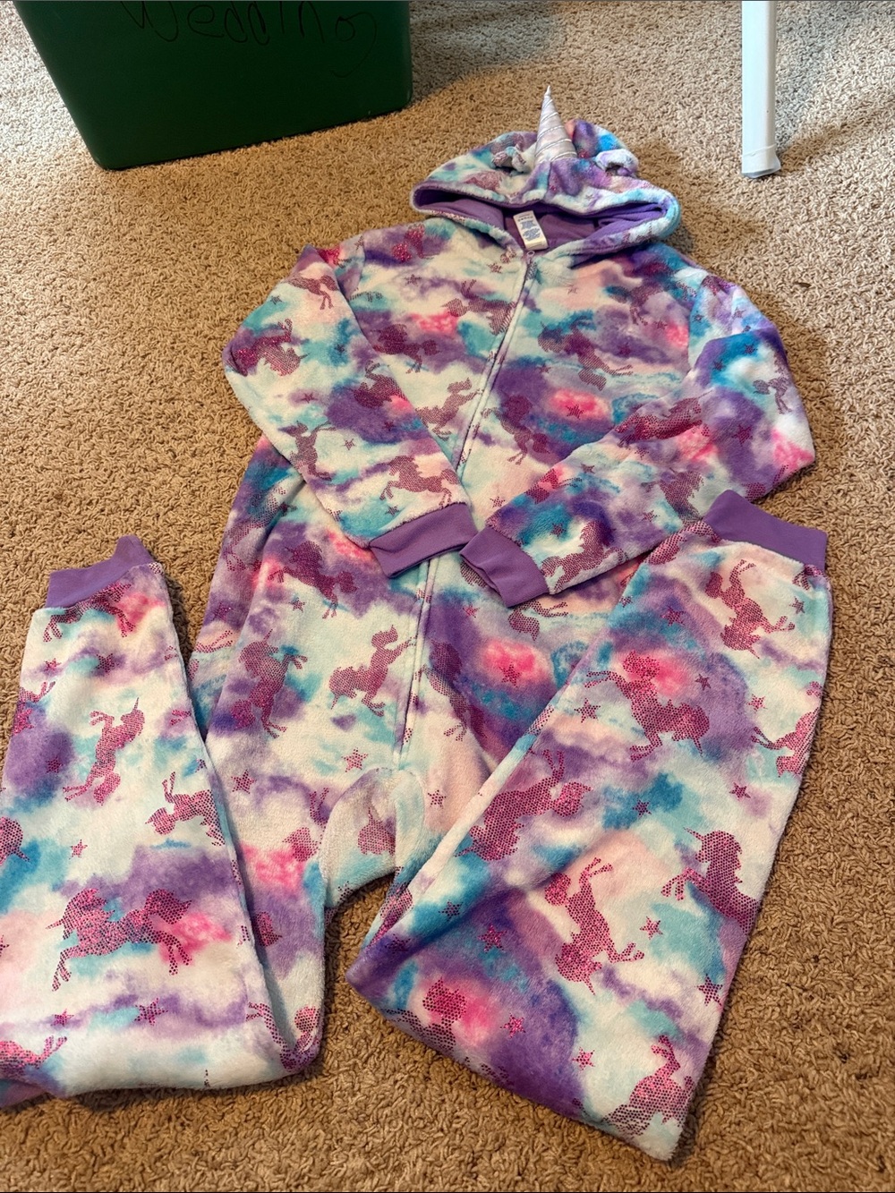 The Children's Place Purple Multicolor Unicorn Hooded Fleece Pajama Set